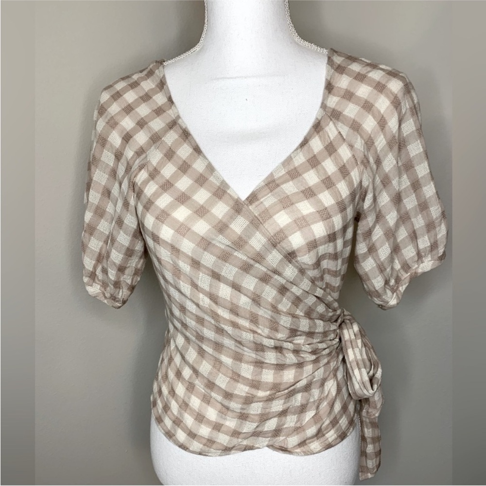 Madewell Gigham wrap blouse